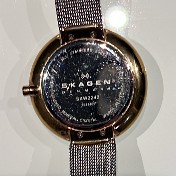 - Skagen Denmark Two Toned Silvertone and Goldtone Large White Faced Watch - Picture 4 of 5